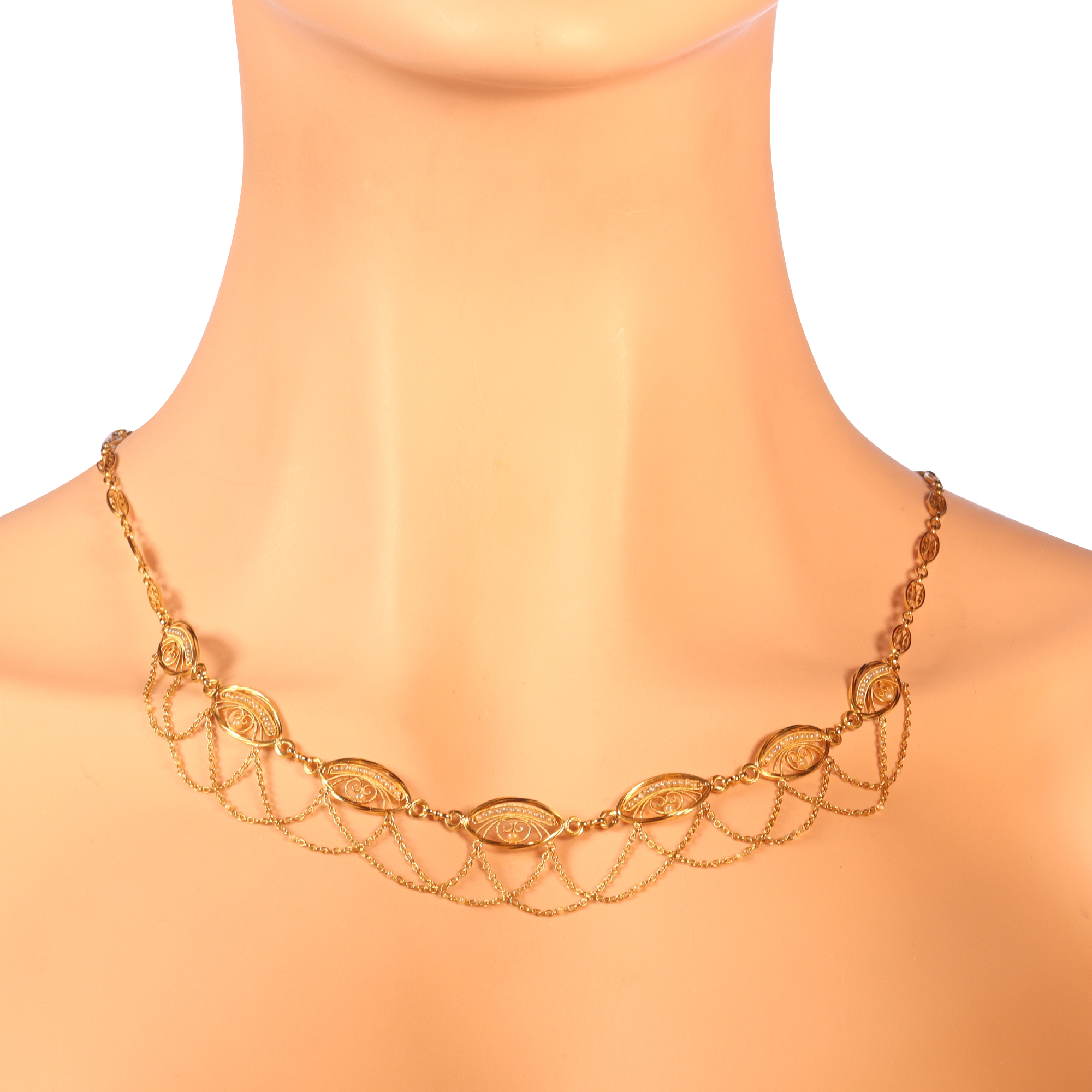 Victorian Grandeur: A Necklace Woven with Gold and Pearls